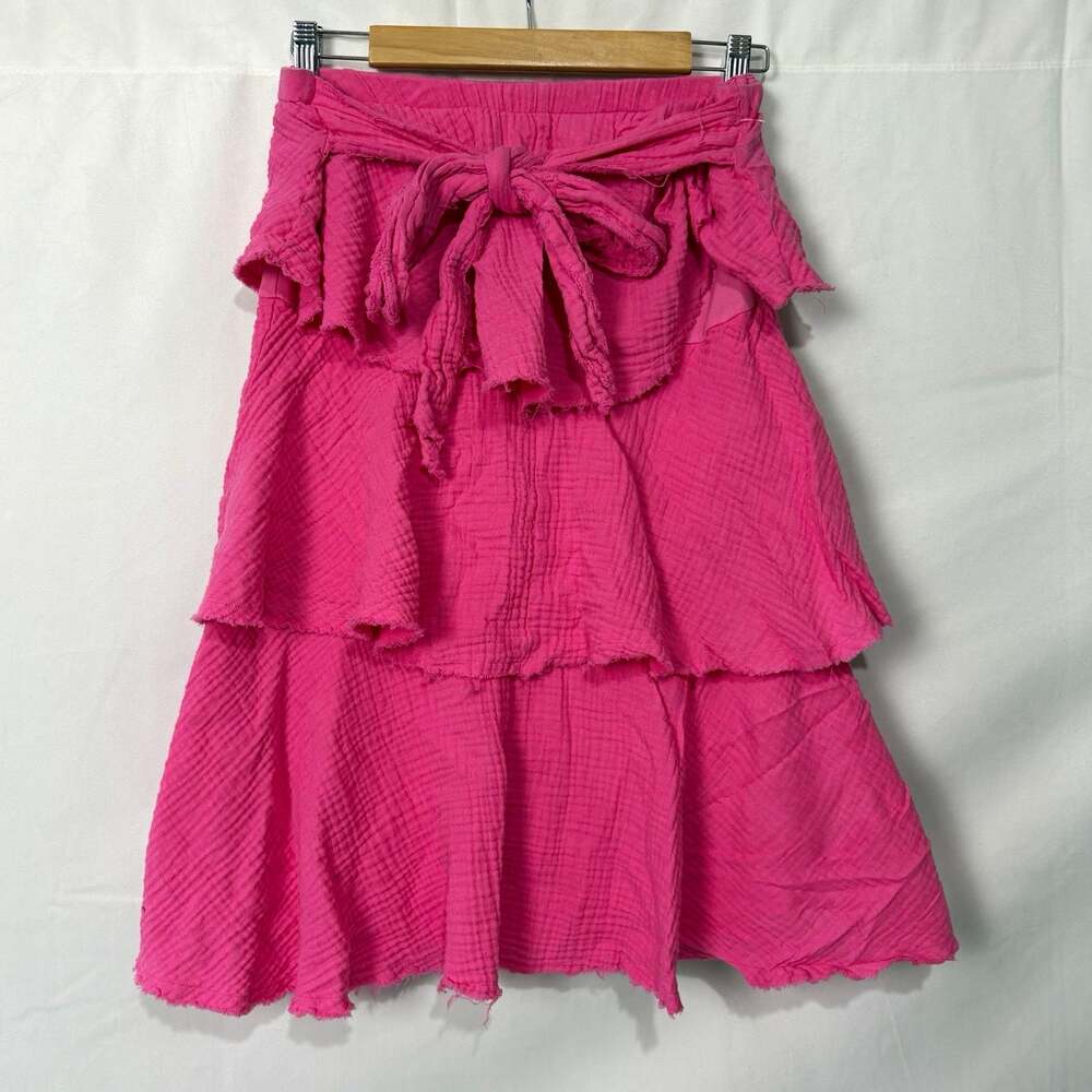 VENUS Womens Hot Pink Tiered Ruffle Gauze Skirt Sz Medium